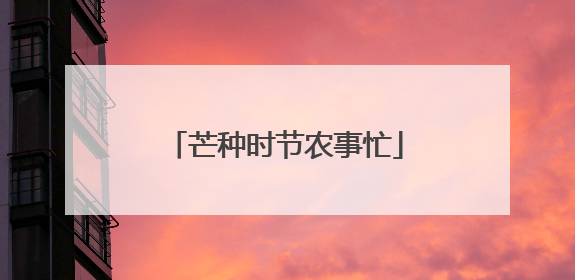 芒种时节农事忙